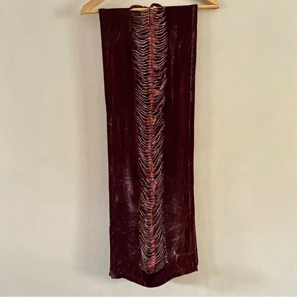 Unbranded Artsy Smoky Mauve Silk Velvet Scarf Burn-Out Abstract Bohemian 12”x66”